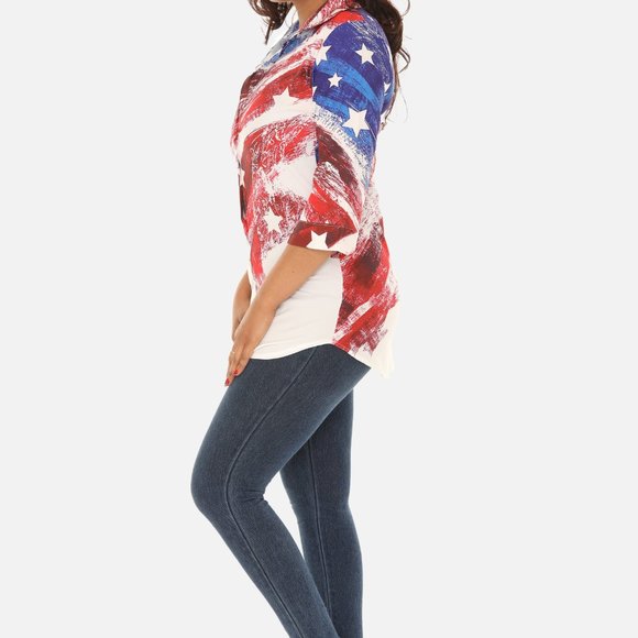 American Flag Print Button-Down Shirt for Women - Picture 5 of 6